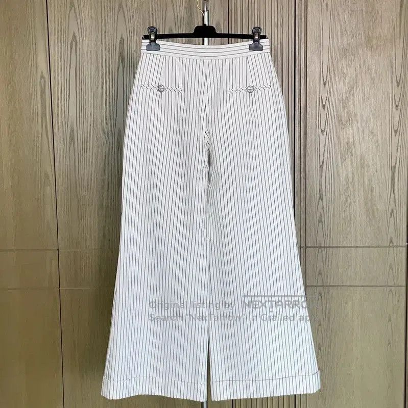 Chanel Chanel White Cotton Striped Casual Trousers . Size 23" - 1 Thumbnail