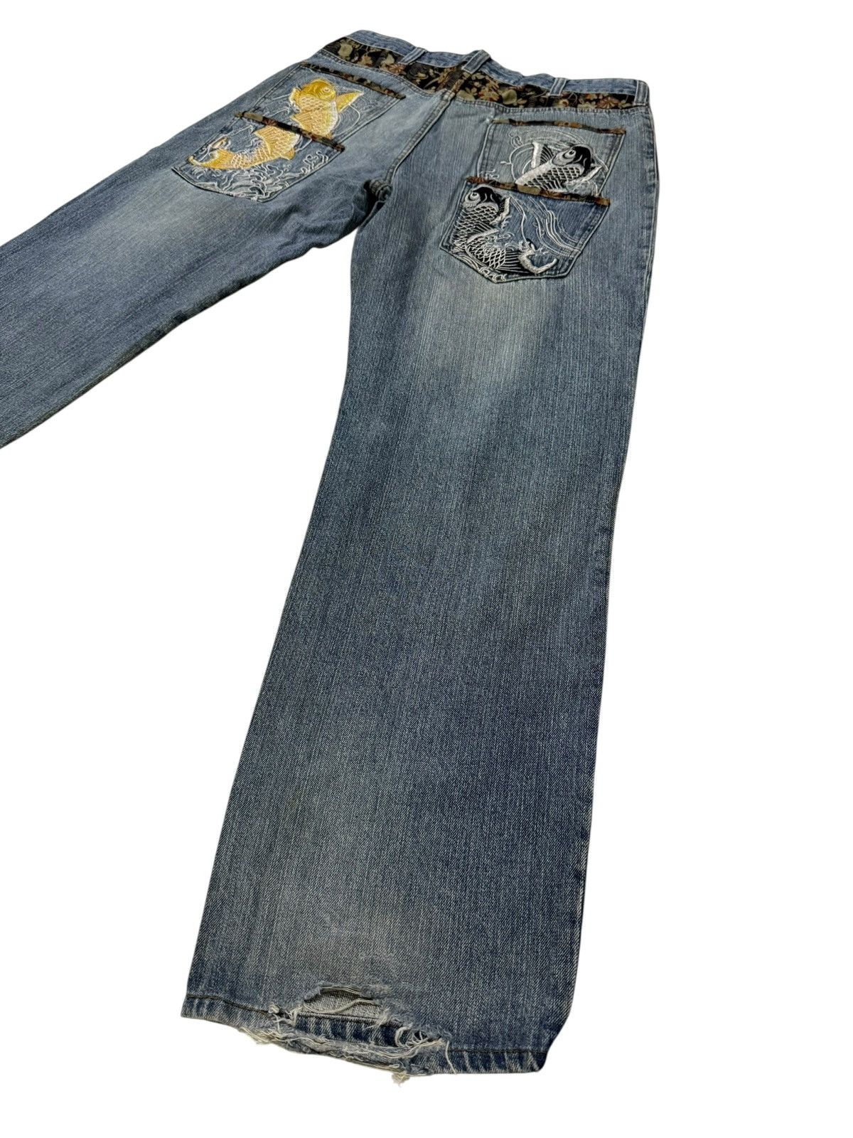 Japanese Brand Dominate Handcrafted Sukajan Embroidered Koi Fish Jeans Size US 34 / EU 50 - 20 Thumbnail