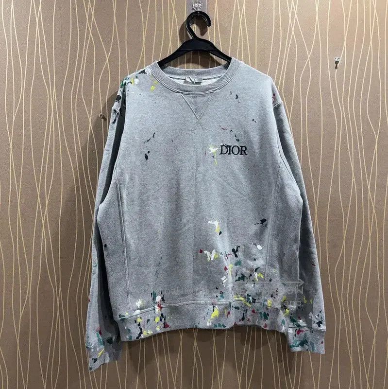 Dior Gray Cotton Men's Sweatshirt with Paint Splashes .
