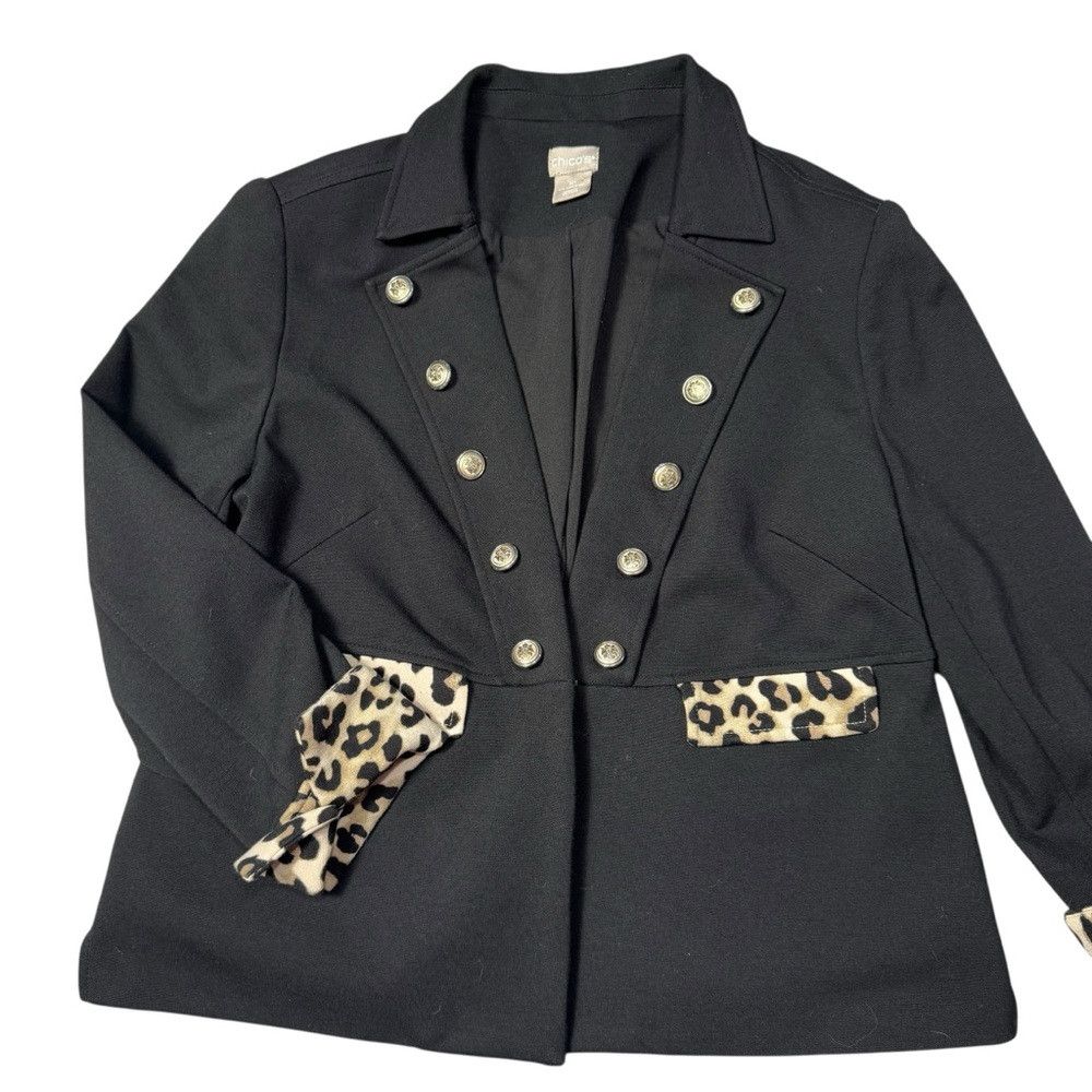 Chicos Chico's Animal Print Trimmed Blazer Jacket Size 1 US M Size M / US 6-8 / IT 42-44 - 7 Thumbnail