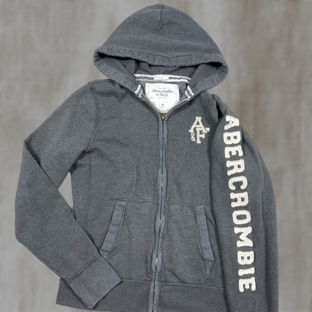 Abercrombie & Fitch VINTAGE Abercrombie & Fitch Hoodie Women XL Gray Full Zip Spellout Muscle Logo Embroidered Sports Activewear Size XL / US 12-14 / IT 48-50 - 1 Thumbnail