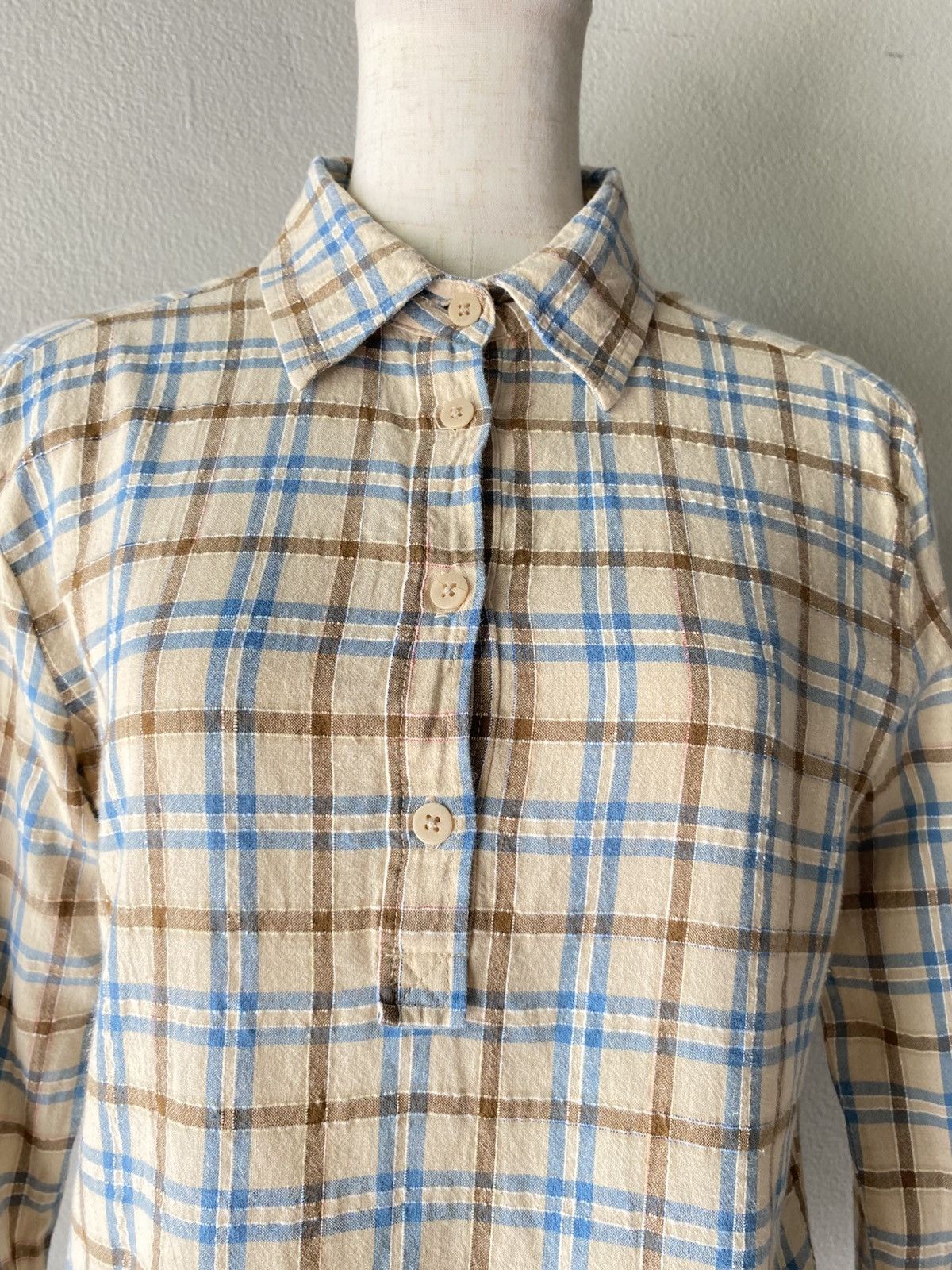 45rpm 45rpm R Beige and Blue Plaid Button-Up Shirt Size S / US 4 / IT 40 - 10 Thumbnail