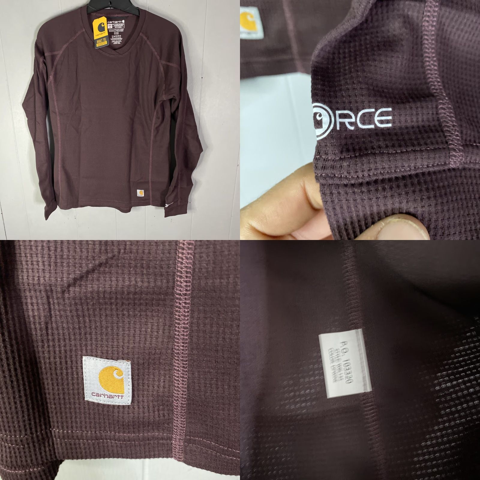 Carhartt Carhartt Force Midweight Base Layer Tec Crewneck Deep Wine MSRP 9.99 S Women Long Sleeve Pullover Logo Thermal Workwear Casual Travel Size S / US 4 / IT 40 - 8 Thumbnail