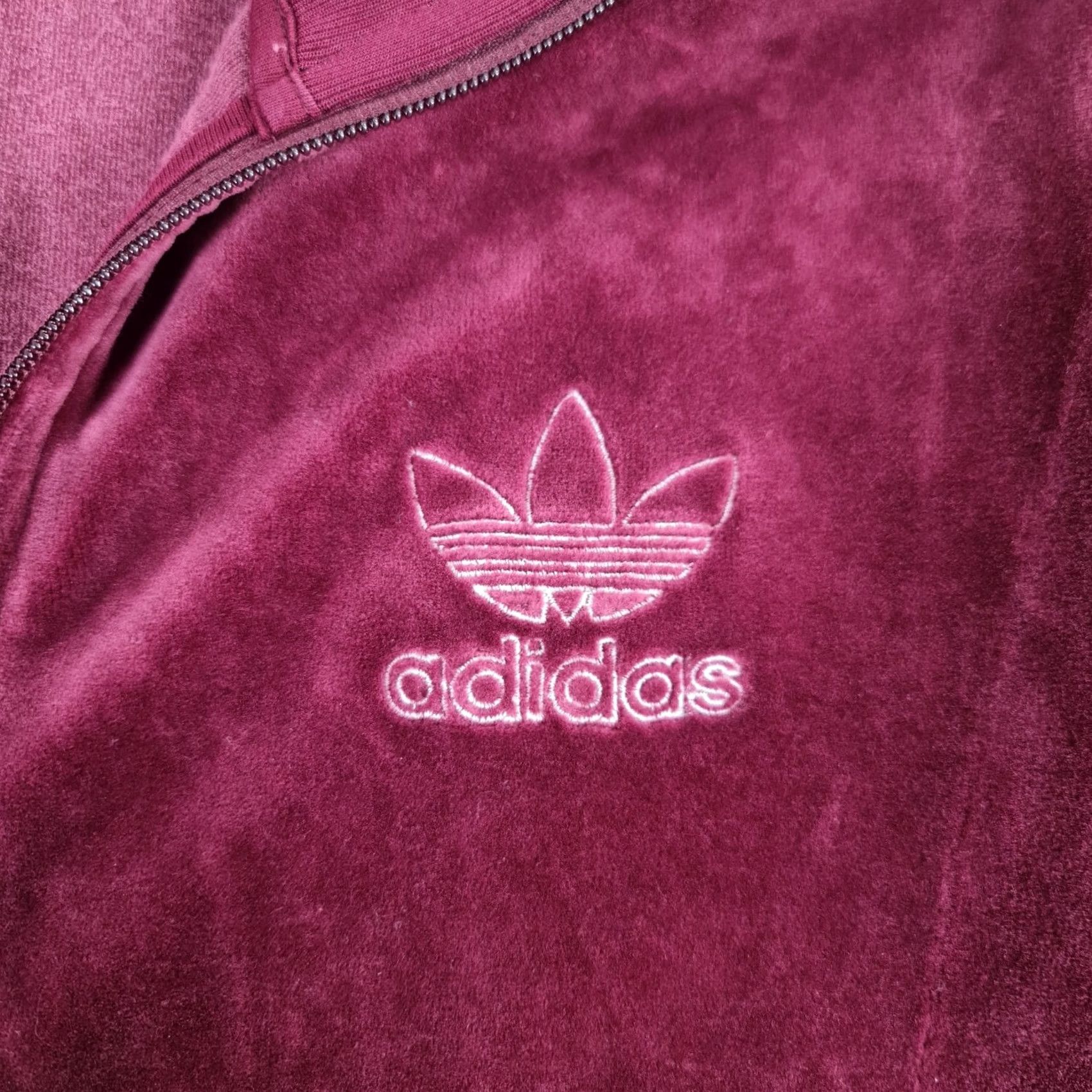 Adidas Adidas Mens Tracksuit Jacket Burgundy Red Small Velour Track Top DH5789 Size 36R - 4 Thumbnail