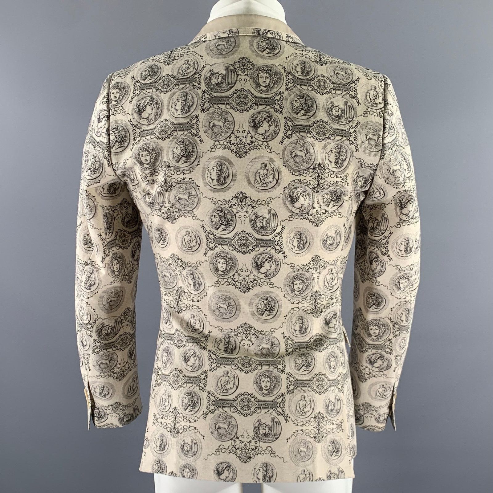 Dolce & Gabbana DOLCE & GABBANA 38 Cream Black Greca Peak Lapel Sport Coat Size 38R - 5 Thumbnail
