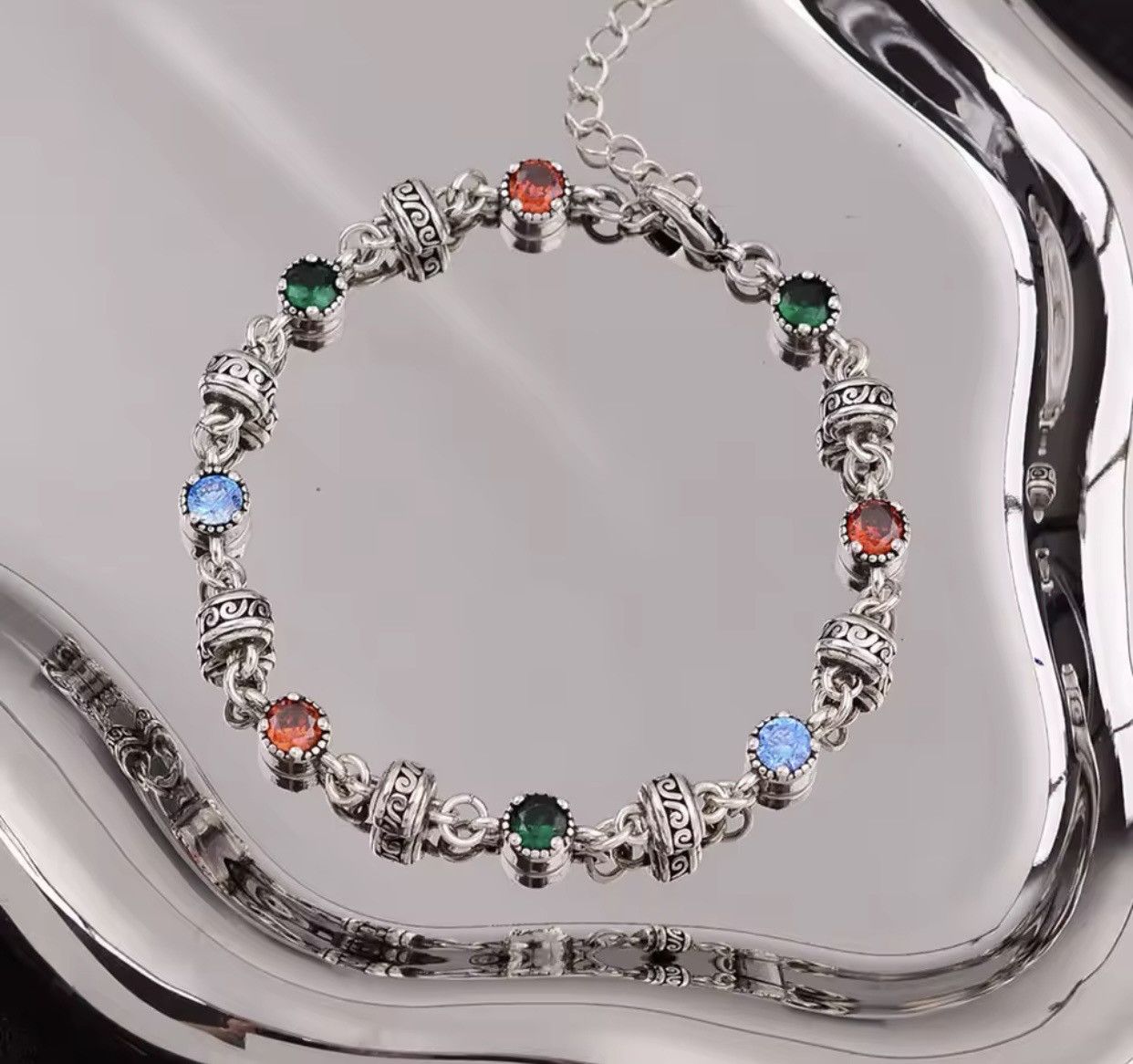 Jewelry × Sterling Silver Trendy Colorful Crystal 925 Sterling Silver Bracelet Size ONE SIZE - 2 Thumbnail
