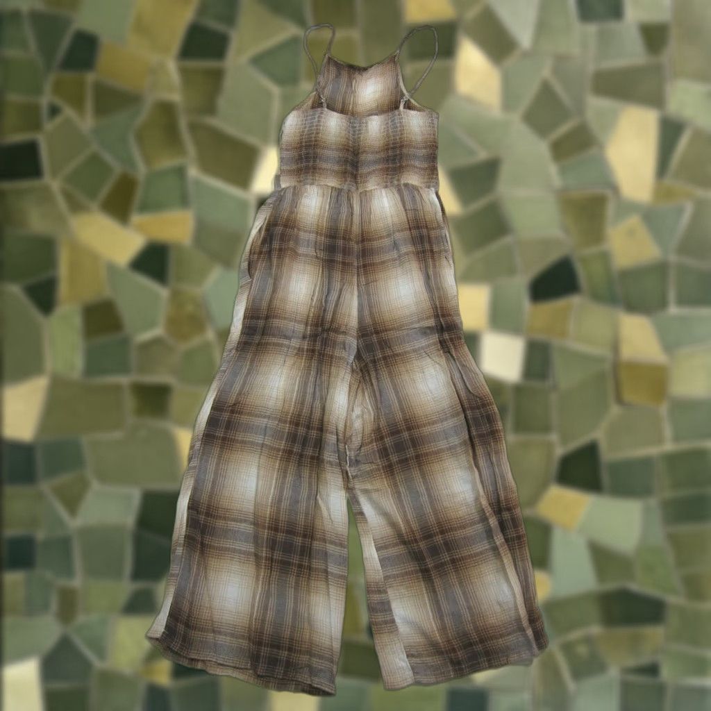 American Eagle Outfitters American Eagle Outfitters Jumpsuit Women S Plaid Brown 100% Rayon Spaghetti Strap Wide Leg Pockets Size 28" / US 6 / IT 42 - 1 Thumbnail