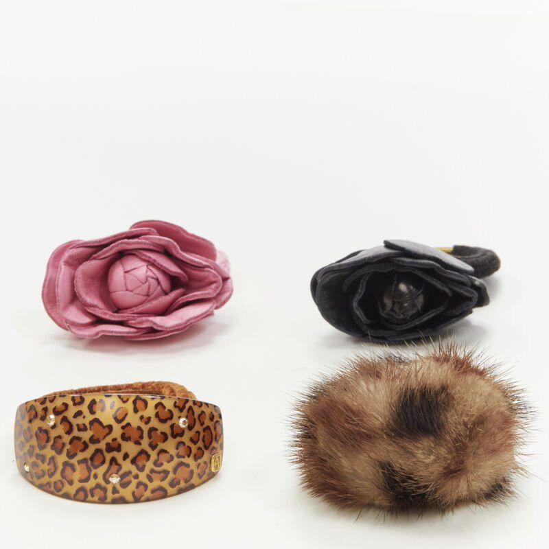 Other ALEXANDRE DE PARIS Alexander Zouari LOT OF 4 leather rose fur crystal hair tie Size ONE SIZE - 1 Thumbnail