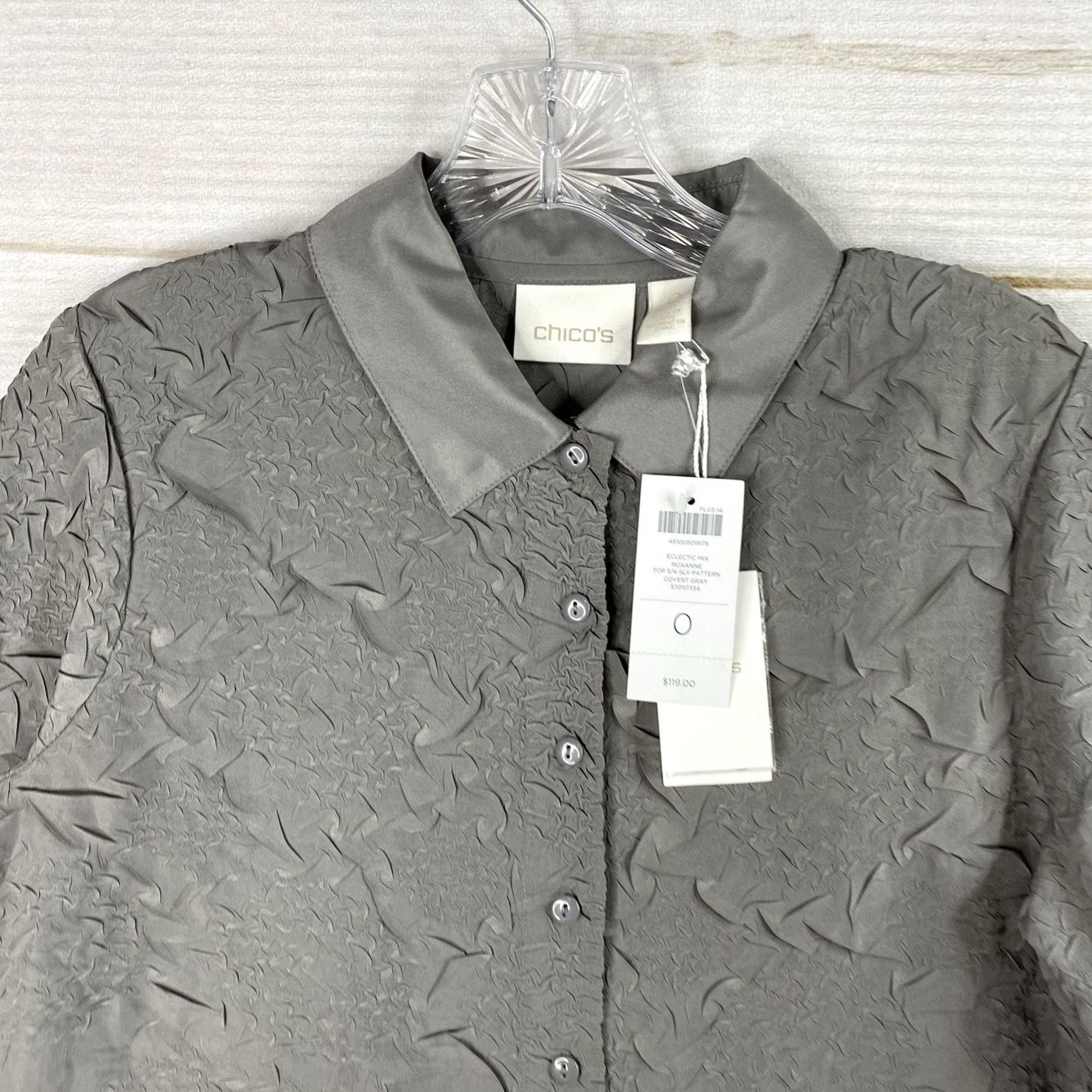 Vintage Chico's Button-Up Womens Sz S Gray Textured Pattern Silky Soft NWT White not applicable Size S / US 4 / IT 40 - 2 Thumbnail