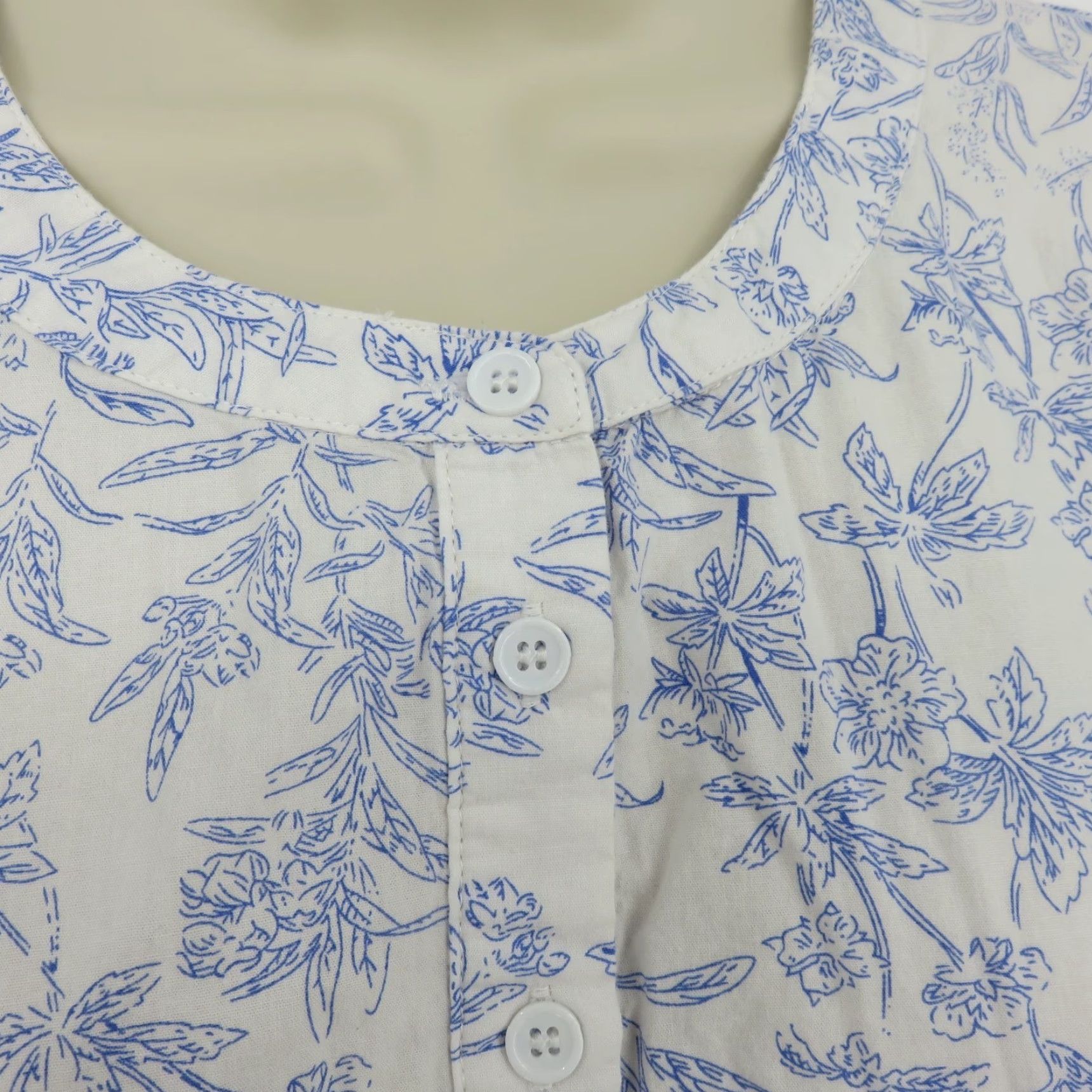 Vintage Bucket List Women Large White Blue Flower Botanical Print Ruffle Dress Sundress Size L / US 10 / IT 46 - 4 Thumbnail