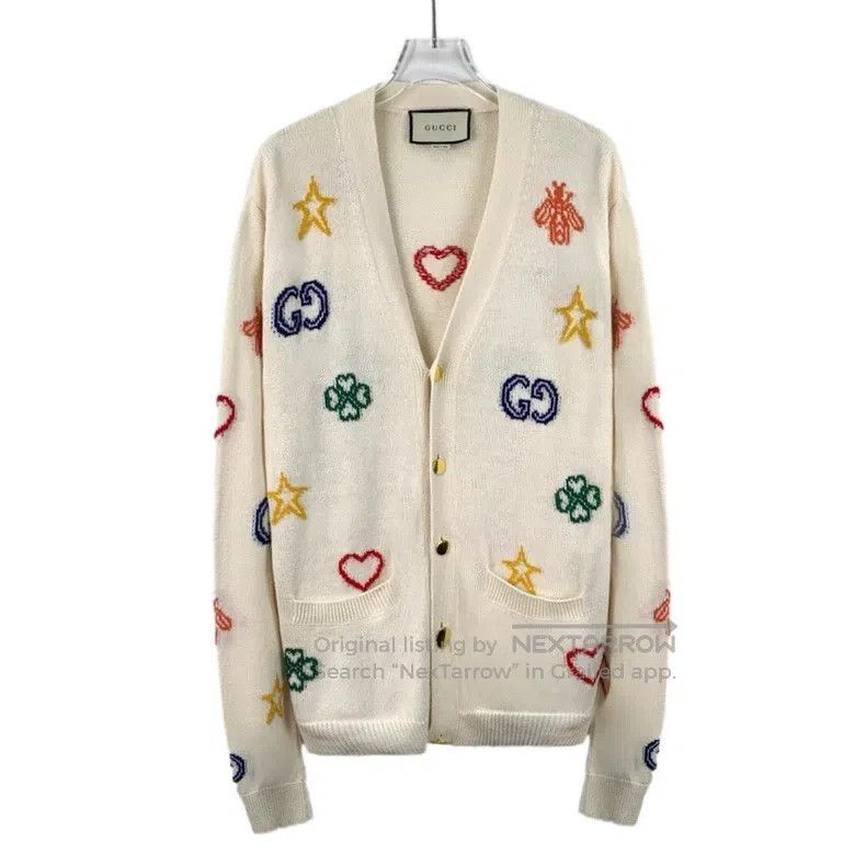 Gucci Gucci Beige logo love embroidery linen V-neck single-breas Size L / US 10 / IT 46 - 1 Thumbnail
