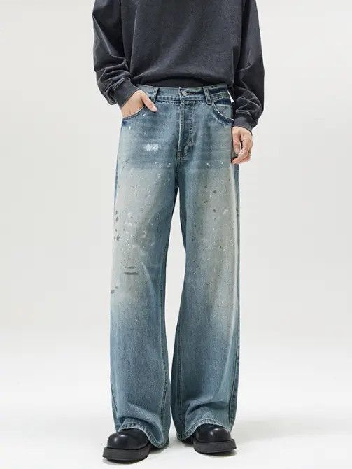 VIBE Vintage washed ink-splashed distressed straight jeans Size US 32 / EU 48 - 5 Thumbnail