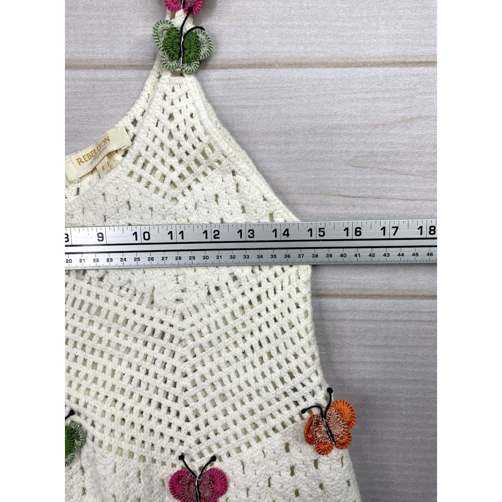 Vintage Rebellion Sleeveless Crochet Top S Beige Floral Butterfly Bohemian Camisole Shirt Womens Slim Open V-Neck Crochet Open Details 100% Cotton Size S / US 4 / IT 40 - 6 Thumbnail