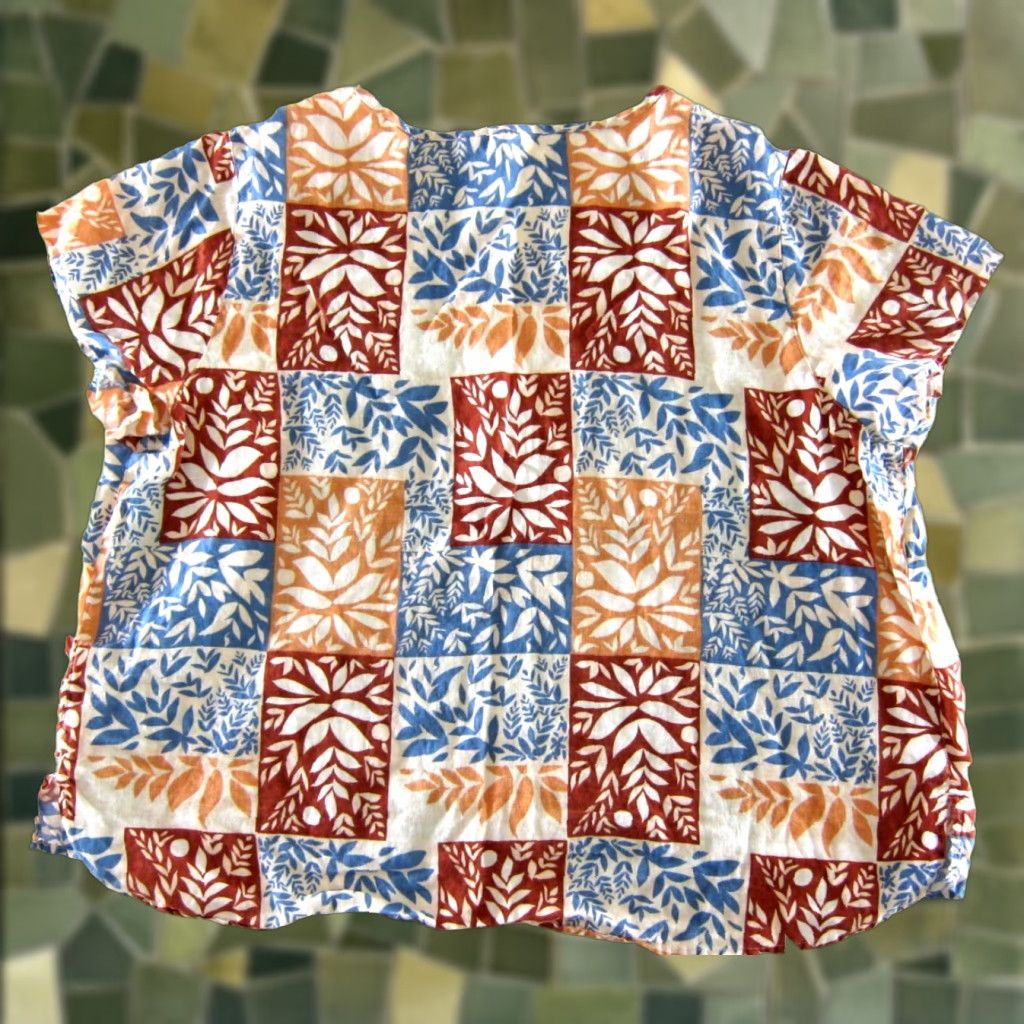 Vintage Sigrid Olsen Blouse Shirt 3X Blue Floral Linen 90s Bohemian Boxy Tunic Womens Size XXL / US 16-18 / IT 52-54 - 1 Thumbnail