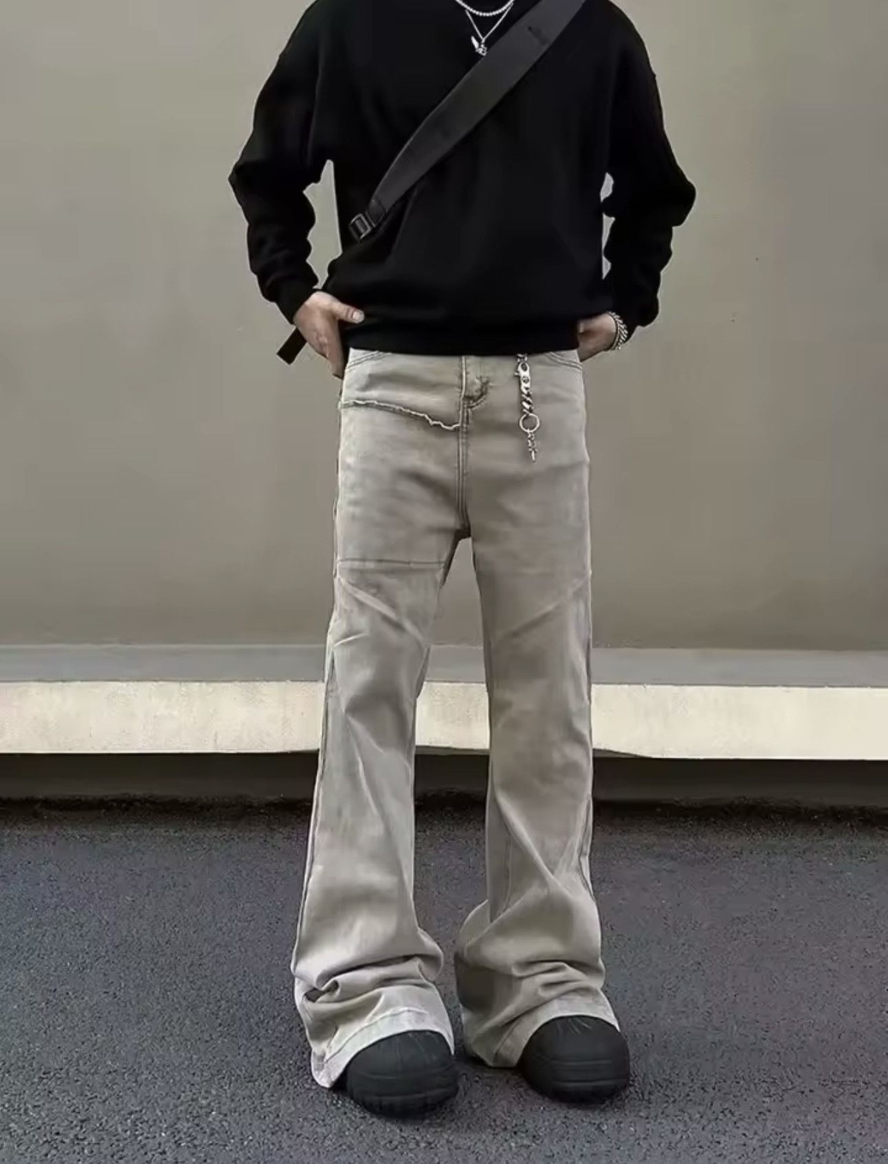 Denime × Jean Kanye Cyber Y2K Fashion Baggy Stacked Flare Jeans Size US 29 - 4 Thumbnail