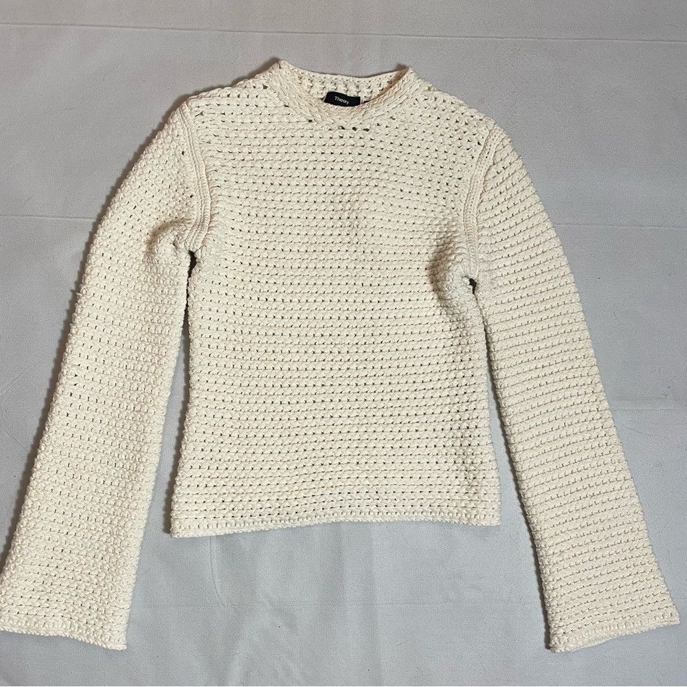 Theory NWT New $395 Theory Mesh Knit Long Sleeve Natural Cotton Bl Size S / US 4 / IT 40 - 5 Thumbnail