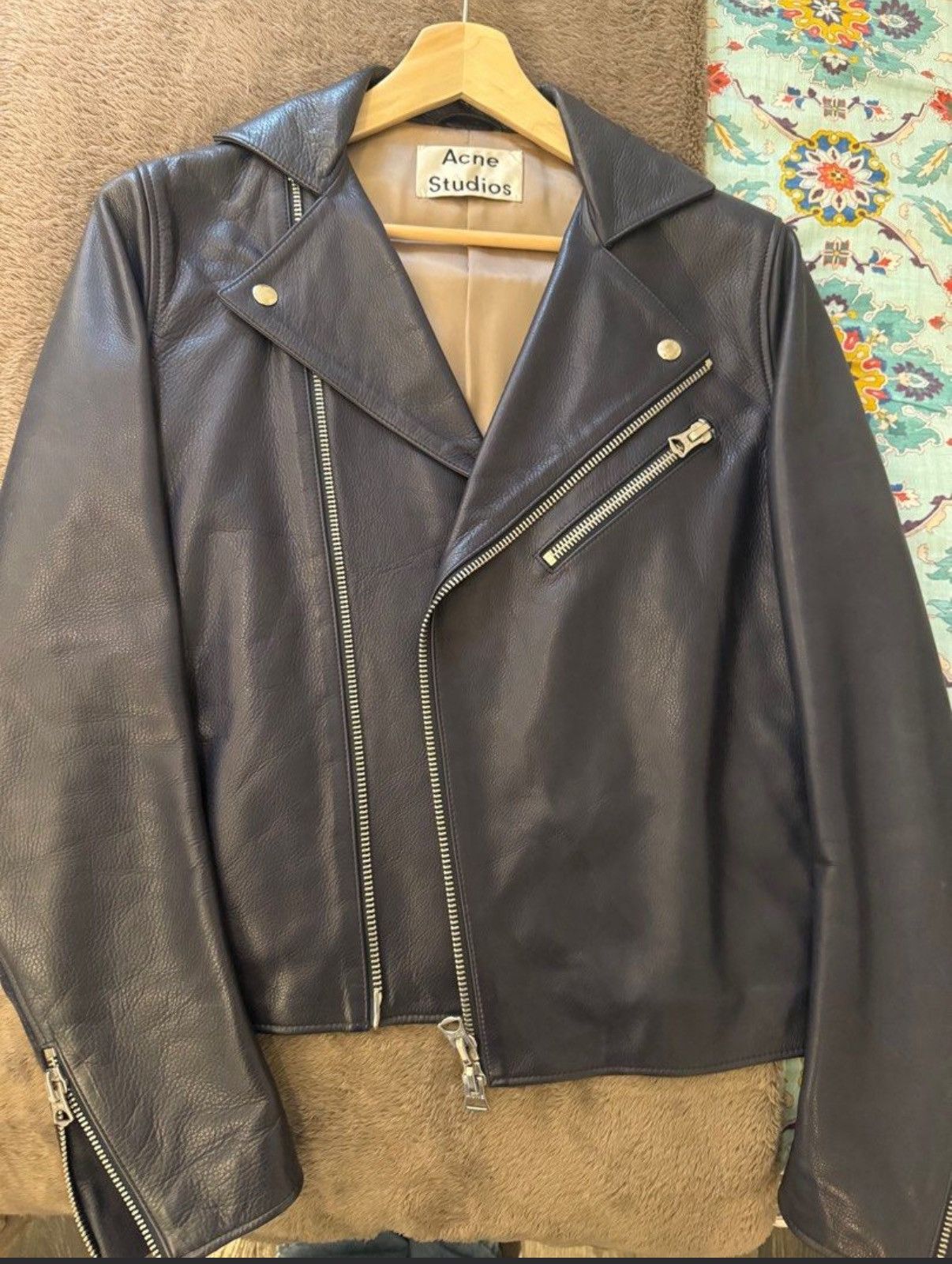 Acne Studios Acne Studios Gibson AW14 Blue Leather Jacket Size US M / EU 48-50 / 2 - 2 Thumbnail