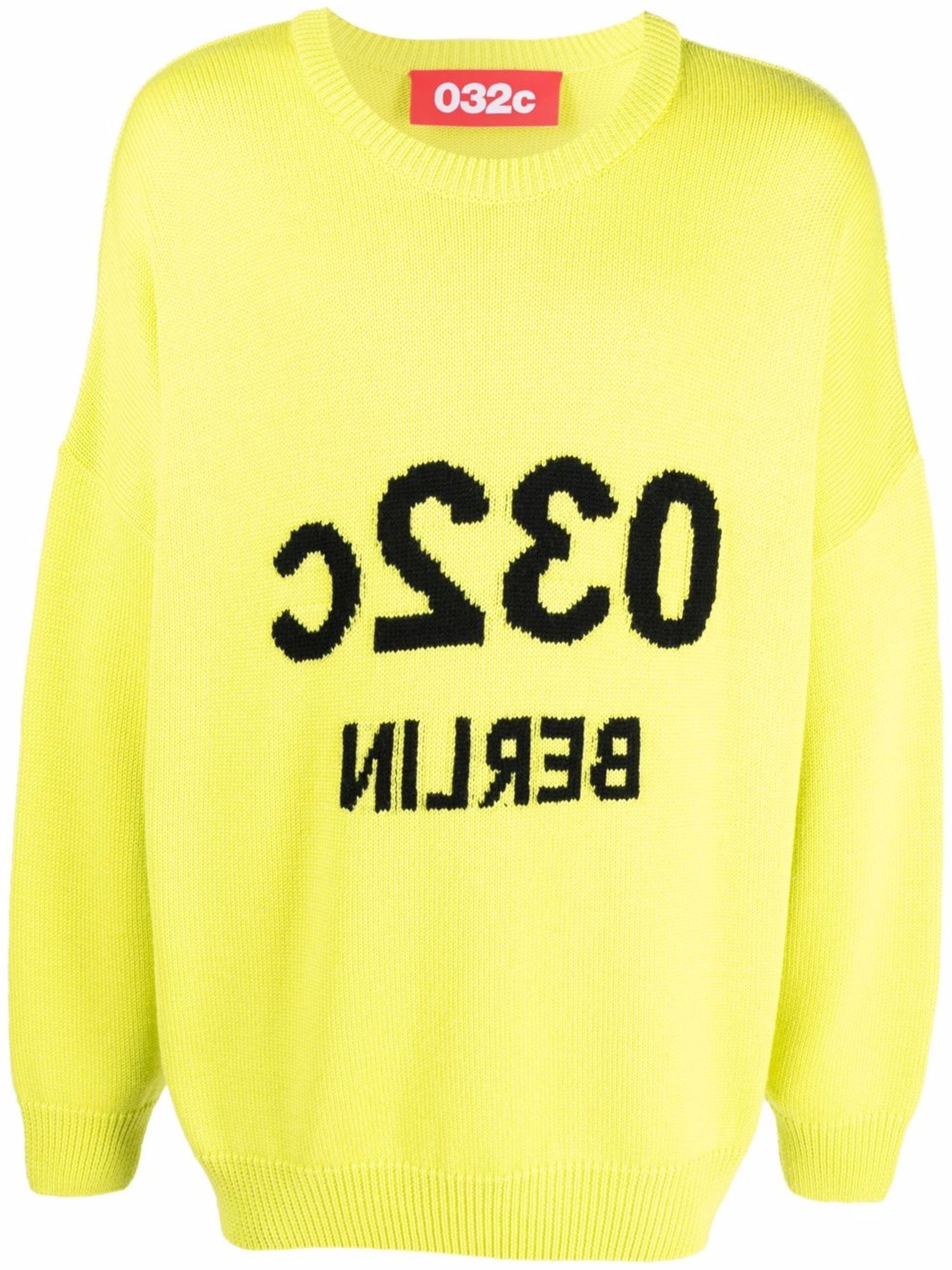 image of 032C O1Mle0424 Berlin Intarsia Sweater In Acid Green, Men's (Size XS)