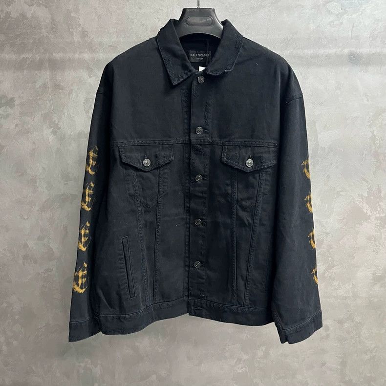 Balenciaga Balenciaga Black monogrammed lapel denim jacket with long Size US S / EU 44-46 / 1 - 2 Thumbnail