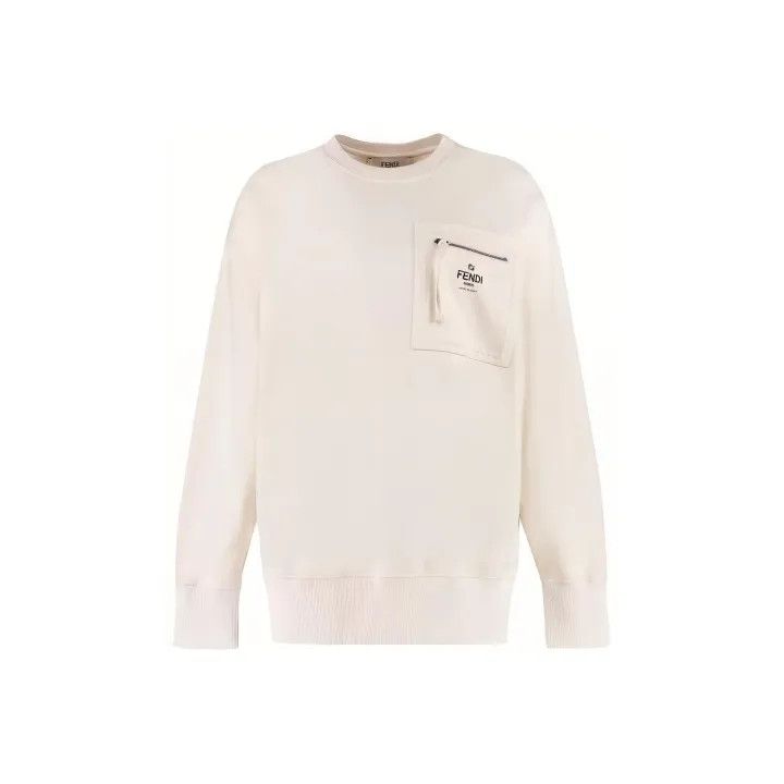 Fendi Fendi SS23 White Logo Knit Long Sleeve Sweatshirt 0079 Size L / US 10 / IT 46 - 1 Thumbnail