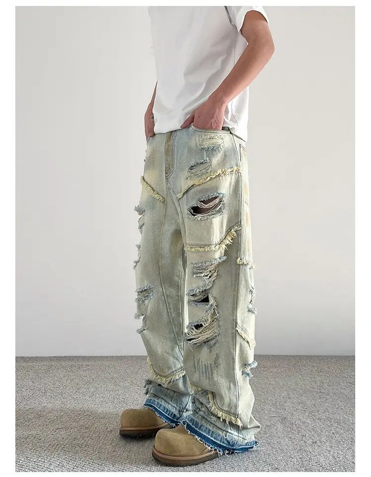 Japanese Brand × Jean Acid Wash Distressed Baggy Denim Jeans, y2k Jeans, 2000's Size US 32 / EU 48 - 2 Thumbnail