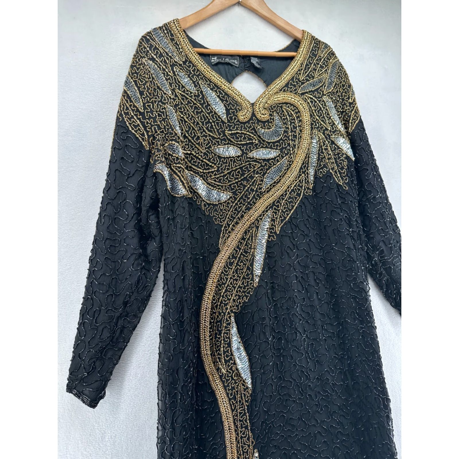 Vintage Jewel Queen Maxi Dress Black Women's Size 0 Silk Beaded Long Sleeve Evening Gown Size XS / US 0-2 / IT 36-38 - 4 Thumbnail