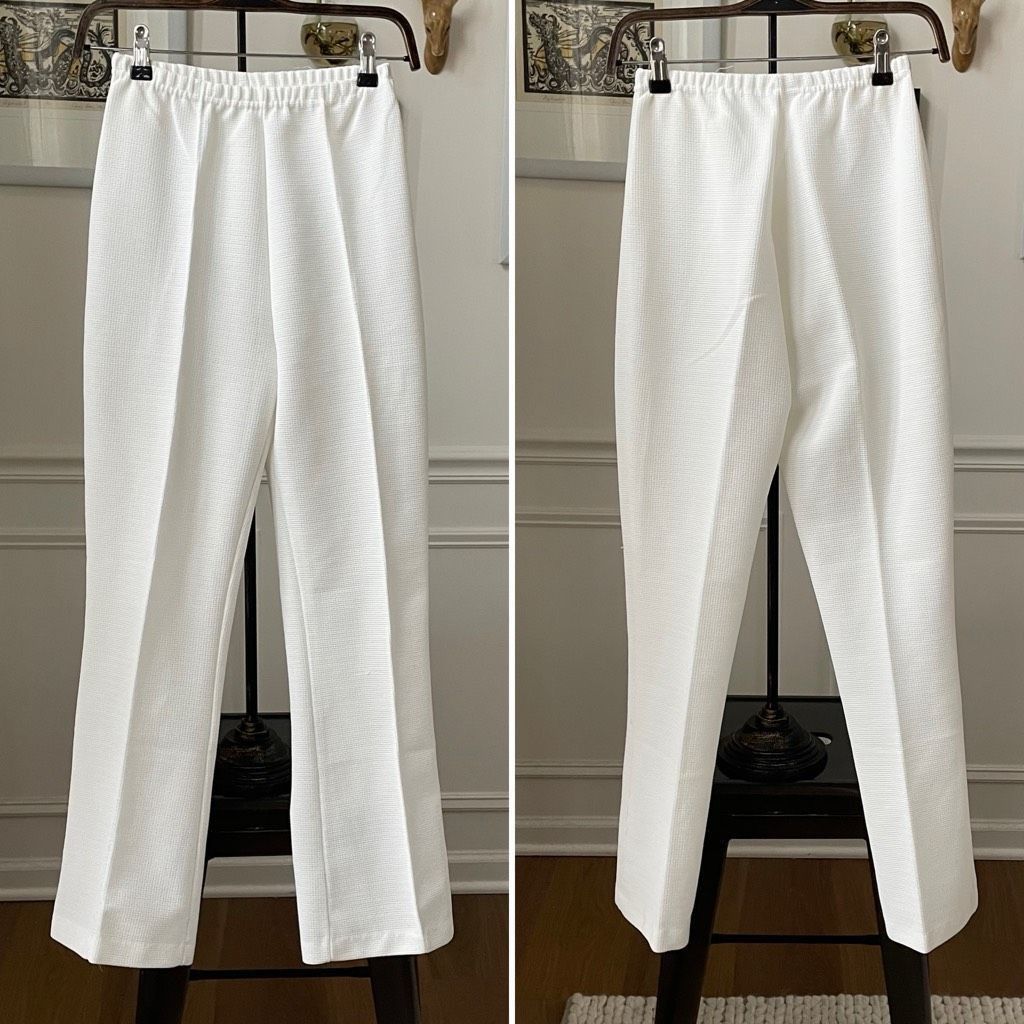Vintage Vintage 70s Textured White Polyester Pull On Pants Slight Flare XS Size 24" / US 00 / IT 34 - 1 Preview
