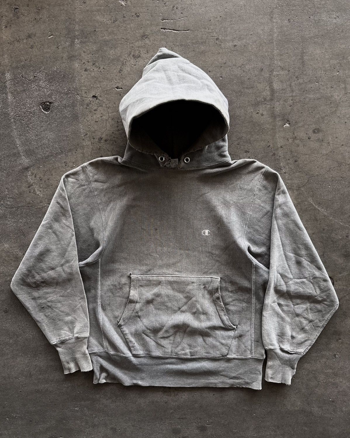 Champion 80s Champions Reverse Weave Distressed Faded Grey Hoodie Size US M / EU 48-50 / 2 - 1 Thumbnail