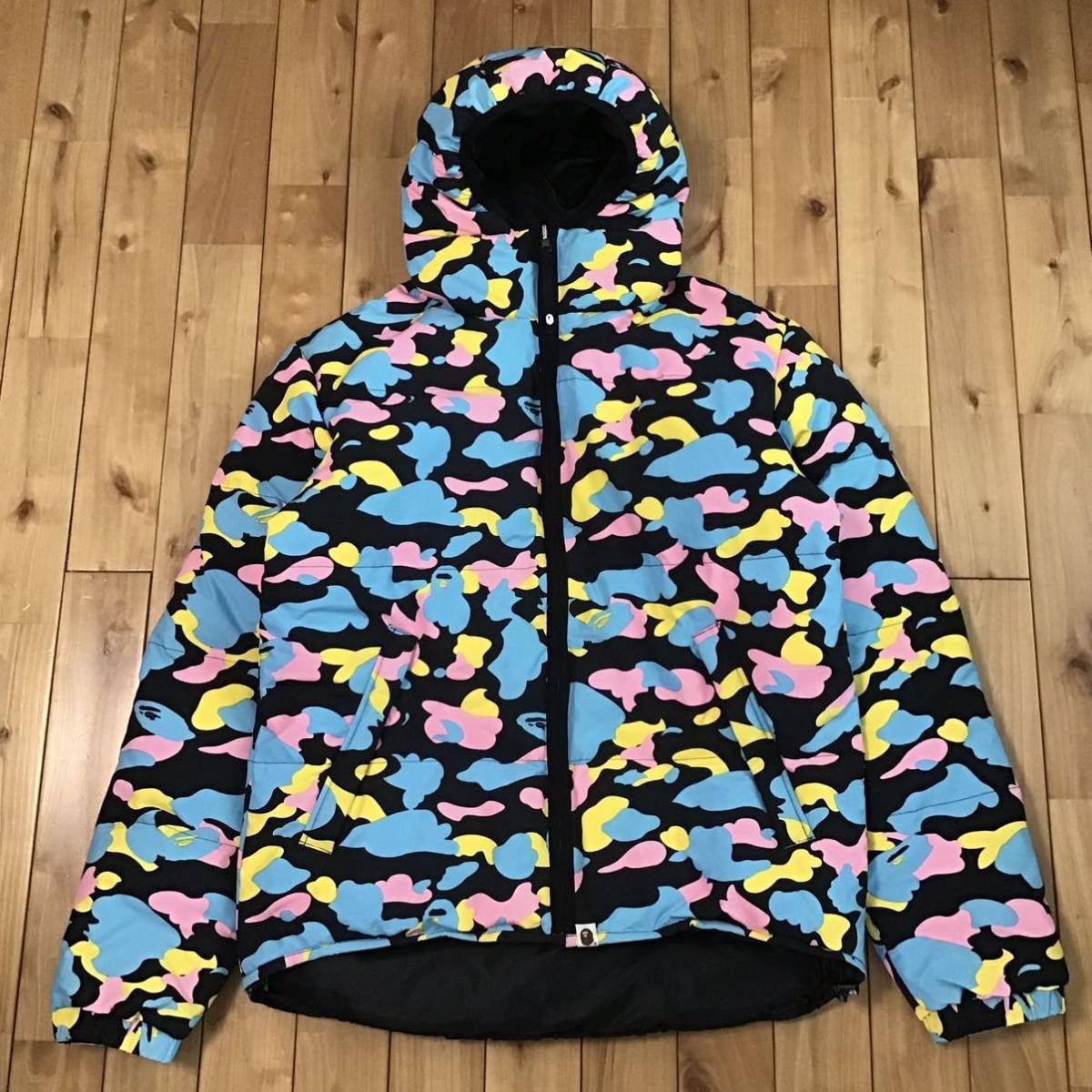 image of Cotton Candy Camo Hoodie Down Jacket Bape Multi Camo Nigo in Black, Men's (Size XL)