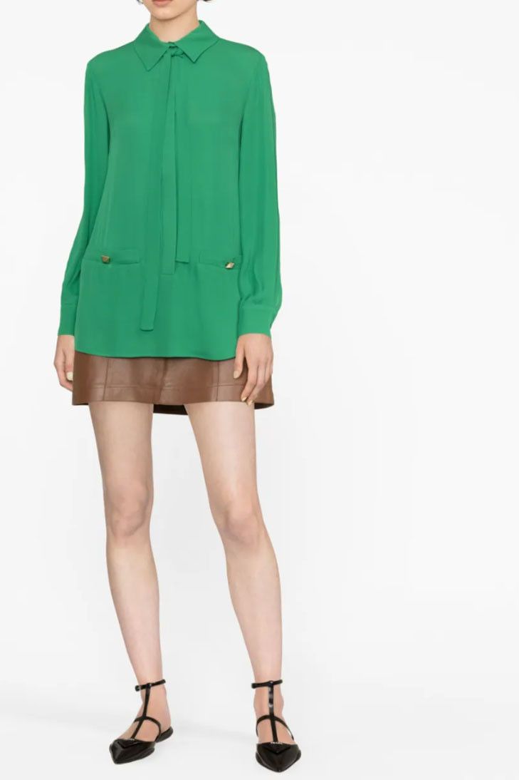 Valentino o1y0326 Silk Shirt in Emerald Green Size XS / US 0-2 / IT 36-38 - 2 Thumbnail