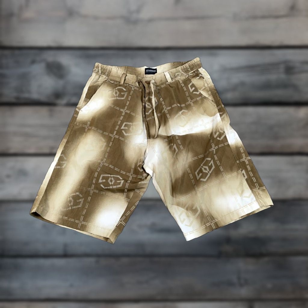 Vintage VTG Brown Geometric Pattern Shorts Bermuda Mens Large 12" Inseam Hip Hop 90s Vintage Streetwear Denim Polyester Stretch Size US 33 - 1 Thumbnail