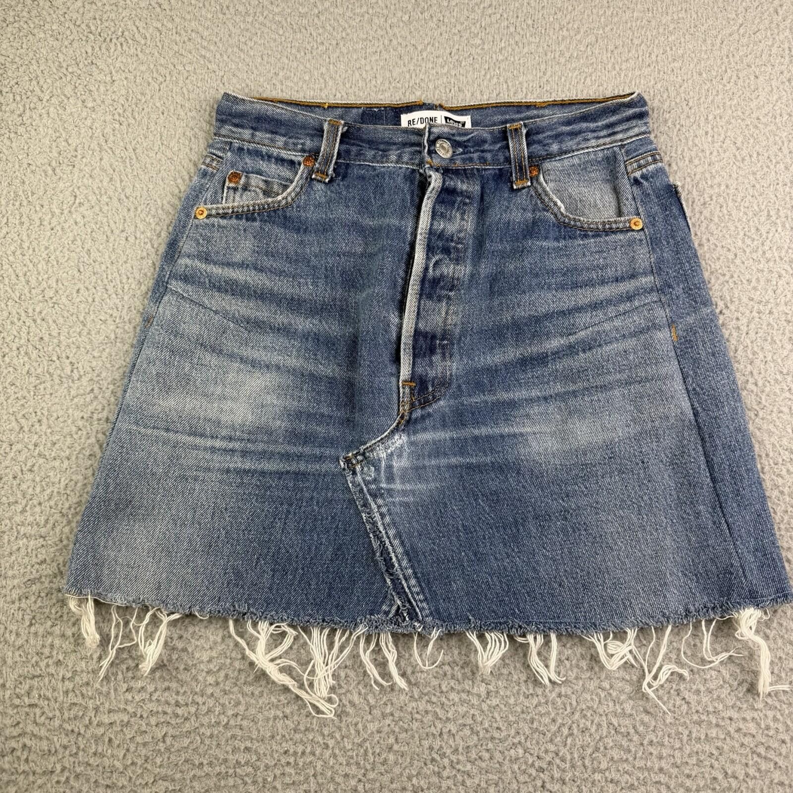 Other RE/DONE Levi's Blue Denim Skirt Raw Hem Sz 25 Button Fly Size 26" / US 2 / IT 38 - 1 Thumbnail