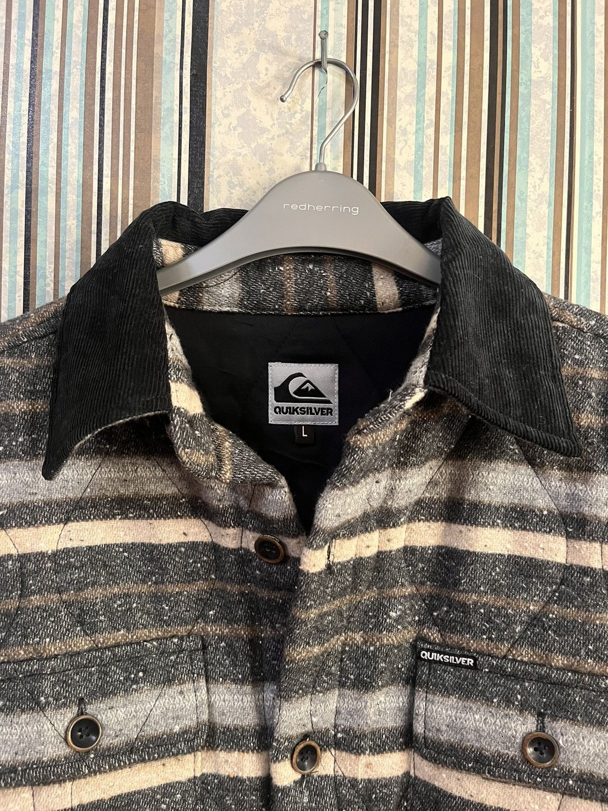 Quiksilver quilted multicolor corduroy fleece heavy down #D1 Size US L / EU 52-54 / 3 - 6 Thumbnail