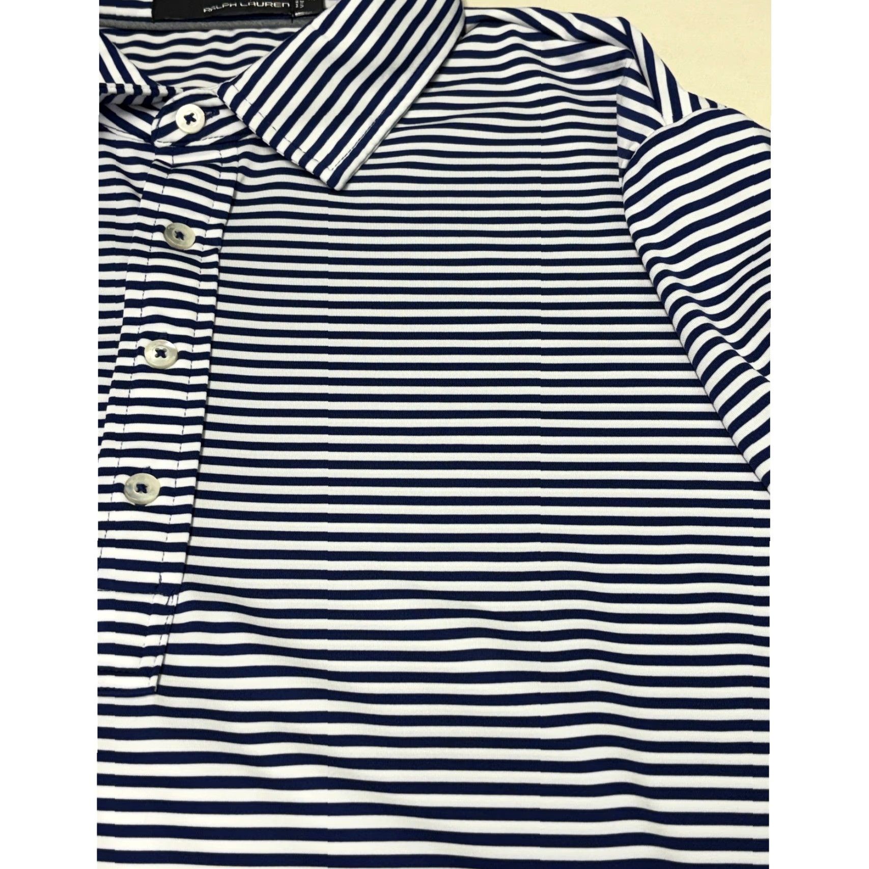 RLX Ralph Lauren RLX Ralph Lauren Polo Shirt XL Blue Striped 4-Button Crest Embroidered Logo Golf Performance Jersey Shirt Mens Size US XL / EU 56 / 4 - 4 Thumbnail
