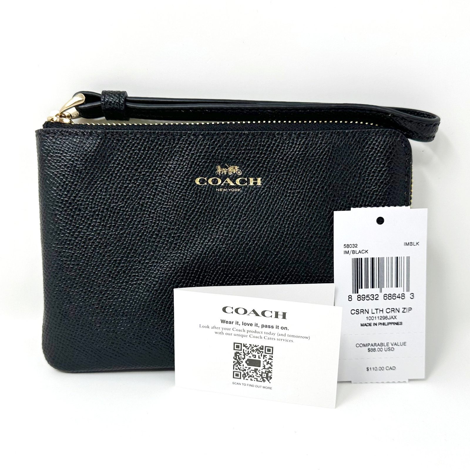 Coach Coach Corner Zip Wristlet in Black Leather 58032 New Size ONE SIZE - 2 Thumbnail