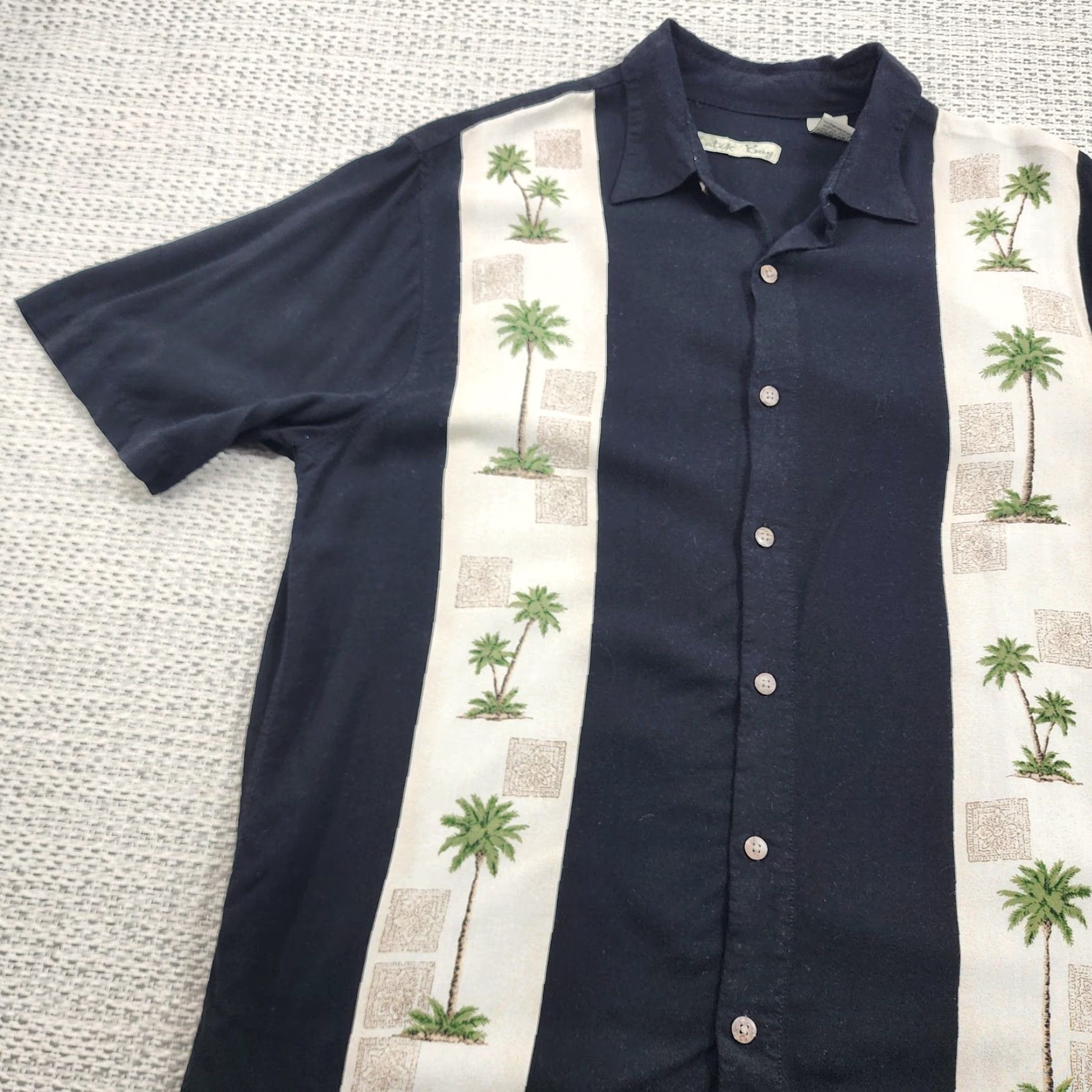 Vintage Batik Bay Hawaiian Shirt Mens M Black Palm Tree Rayon Button-Up Camp Aloha Short Sleeve Tropical Beach Casual Shirt Size US M / EU 48-50 / 2 - 3 Thumbnail