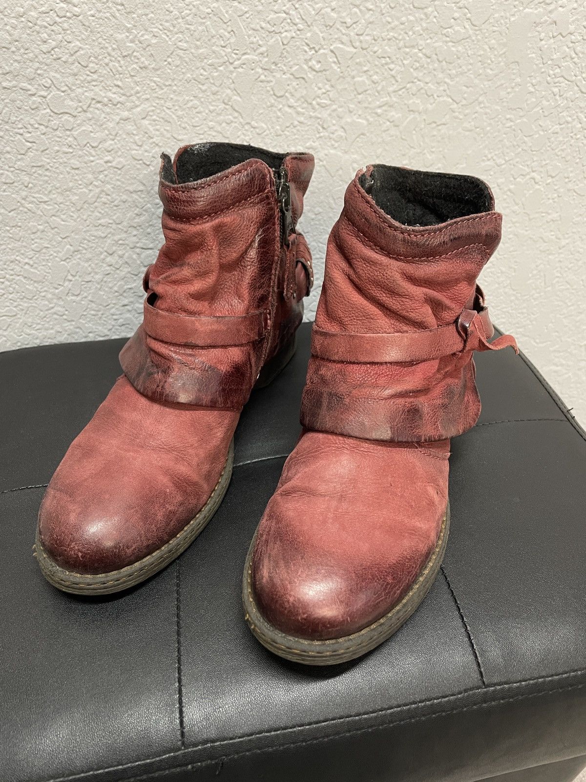 If Six Was Nine Vintage Italian AS98 Heel Leather Biker Boots In Dark Red Size US 7 / IT 37 - 4 Thumbnail
