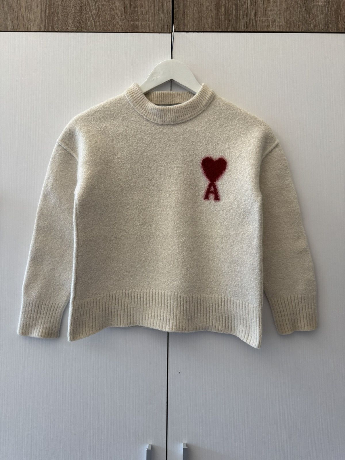 AMI Ami Paris White Knitted Virgin Wool Sweaters Size S / US 4 / IT 40 - 1 Thumbnail