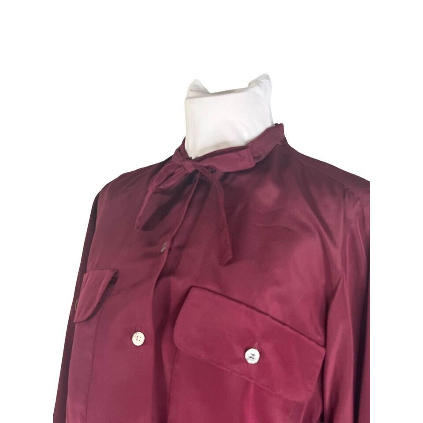 Vintage Vintage 80s Anne Pinkerton Burgundy Tie Neck Blouse M Size M / US 6-8 / IT 42-44 - 5 Thumbnail