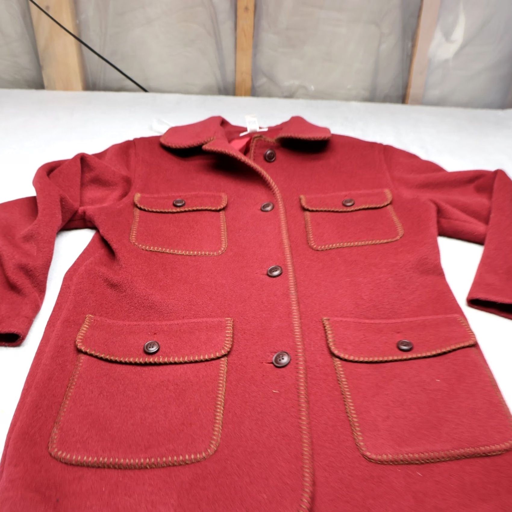 Lands' End VINTAGE Lands' End Coat Womens 12 Red Wool Blend Winter Chore Jacket Coat Button Front Lined Mid-Length USA Made Mens Womens Size XL / US 12-14 / IT 48-50 - 2 Thumbnail