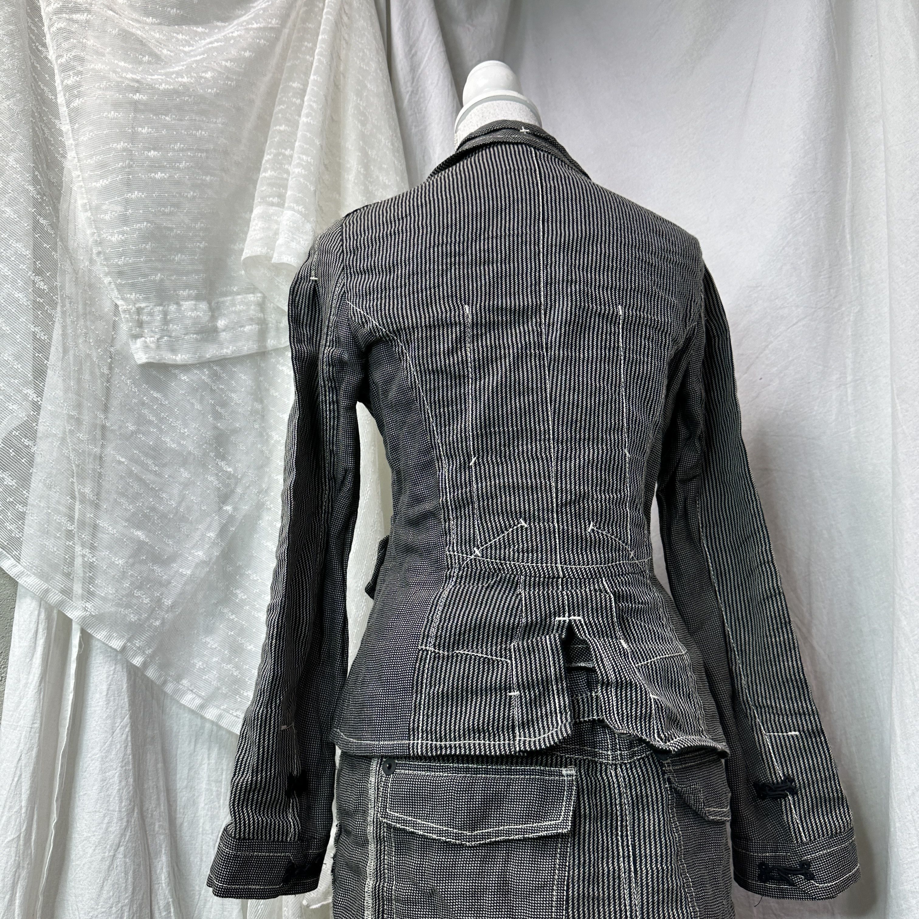 Vintage Vintage Old School Striped Blazer Asymmetrical Skirt Set 90s Size 25" / US 0 / IT 36 - 4 Thumbnail