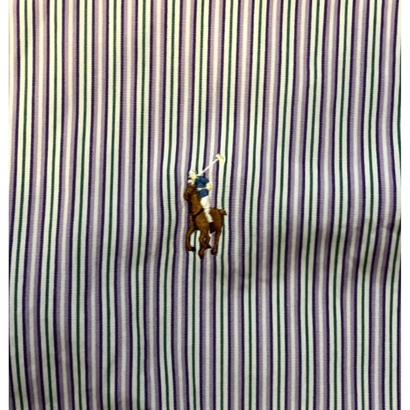 Polo Ralph Lauren VINTAGE Polo Ralph Lauren Dress Shirt Mens 16.5 Purple Stripe BD 32/33 Made in Hong Kong Cotton Size US XL / EU 56 / 4 - 5 Thumbnail