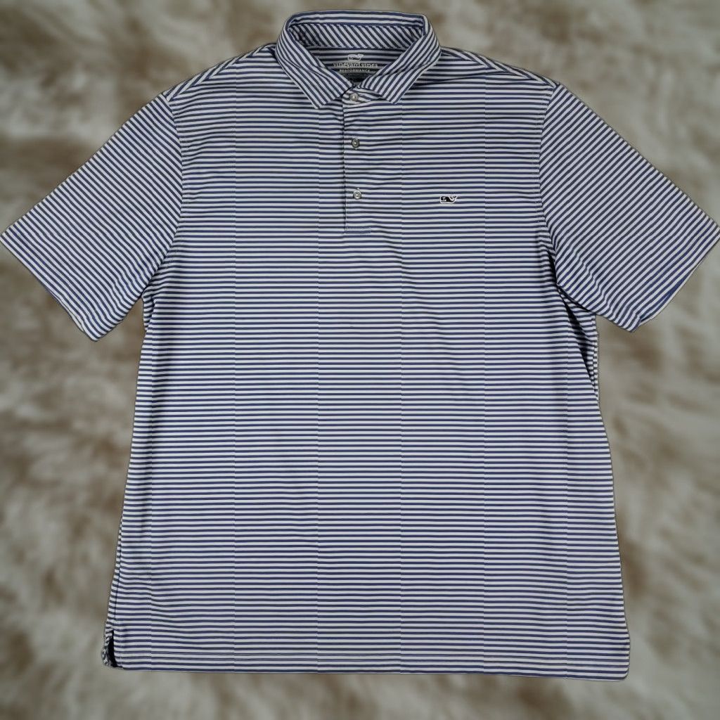 Vineyard Vines Vineyard Vines Polo Shirt Mens XL Gray Blue Striped Performance Golf Shirt Size US XL / EU 56 / 4 - 1 Thumbnail