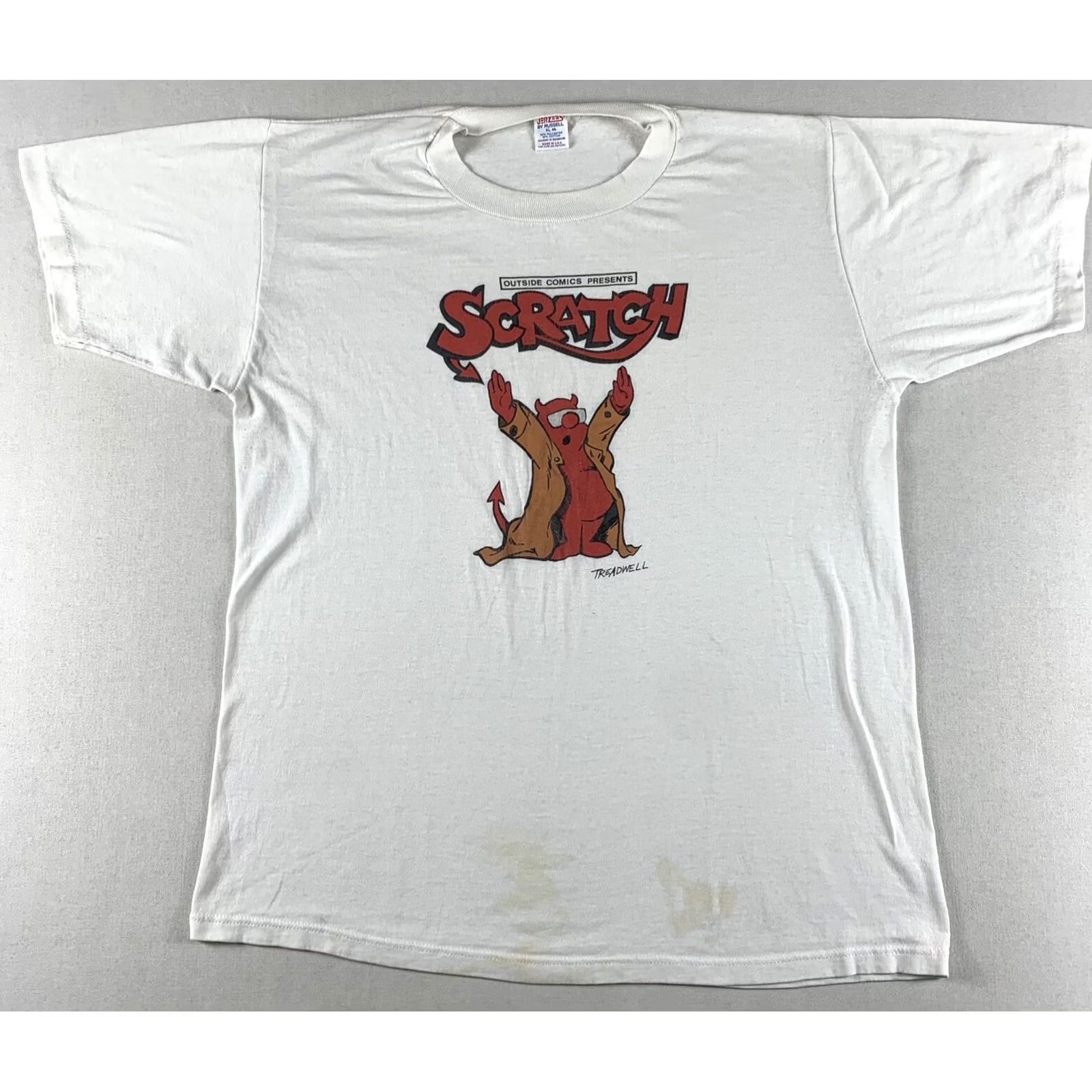 Jerzees VINTAGE Jerzees Scratch Comics Treadwell T-shirt Mens XL White Single Stitch Shirt Adult Mens XL White Graphic Tee 1980s Comics Mens Size US XL / EU 56 / 4 - 2 Thumbnail