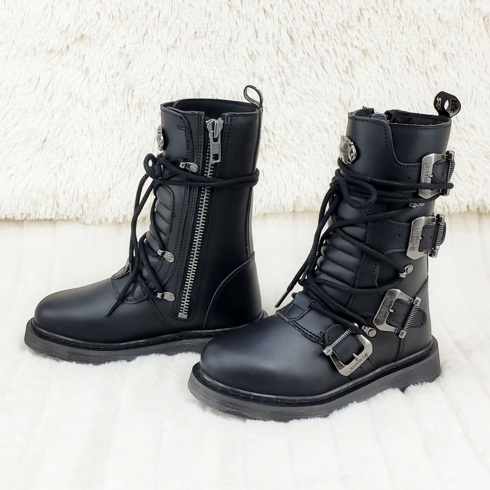 Other DEMONIA Bolt 265 Goth Combat Biker Ankle Boots Black Matte M Size US 13 / EU 46 - 7 Thumbnail