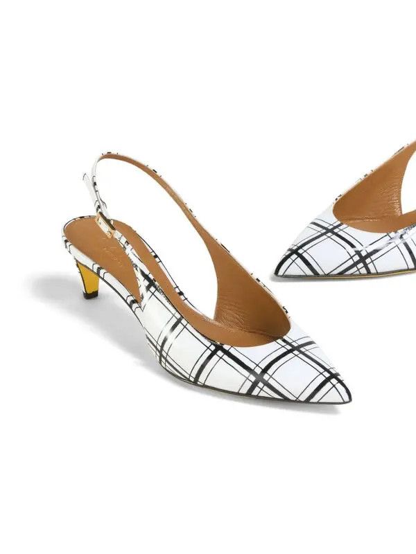 Marni o1w1db10125 Checked Slingback Pumps Mules in White/Black Size US 7 / IT 37 - 5 Thumbnail