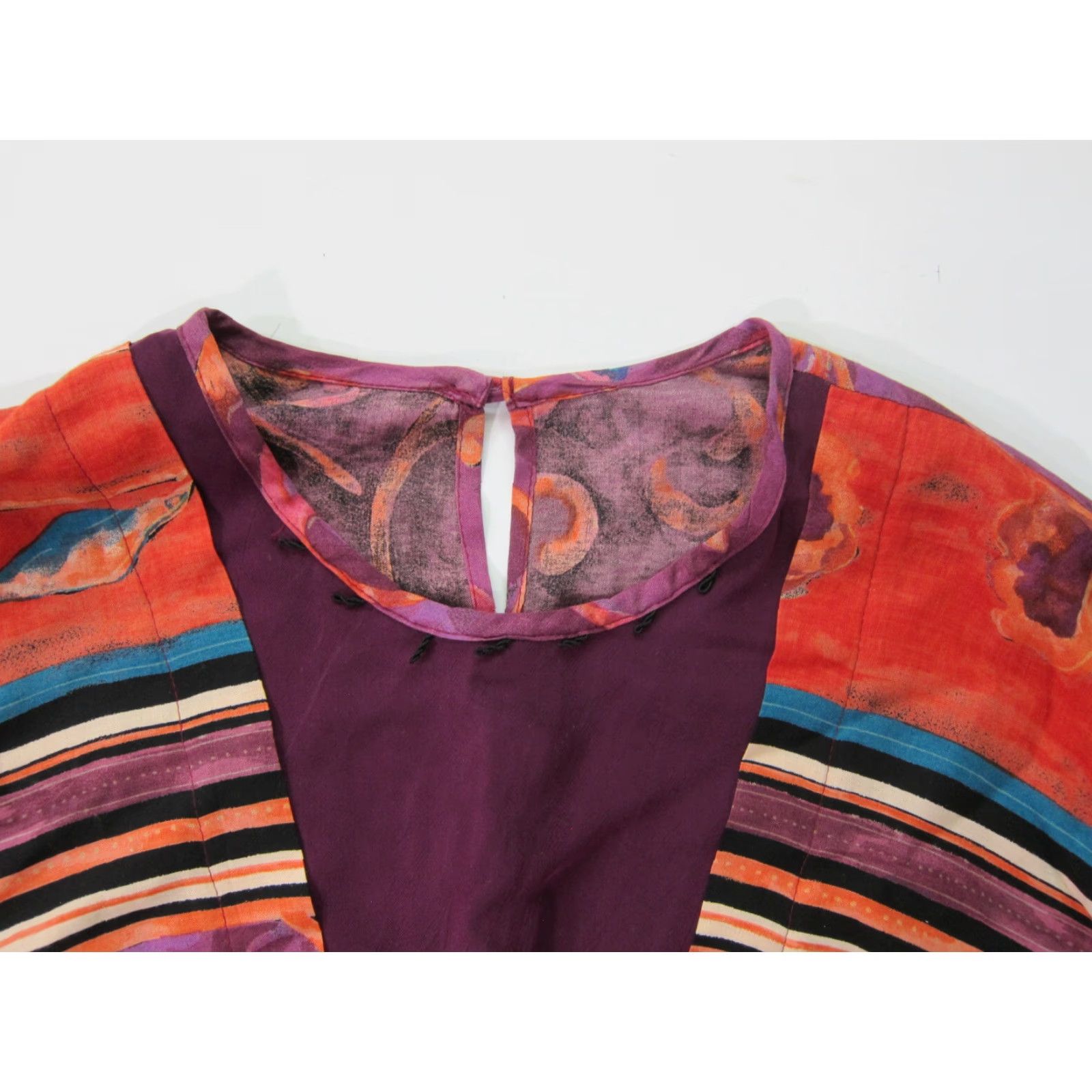 Vintage Solitaire Blouse Tunic Lagenlook Floral 100% Rayon Purple Orange 3/4 Sleeve Women Vintage L Size L / US 10 / IT 46 - 4 Thumbnail