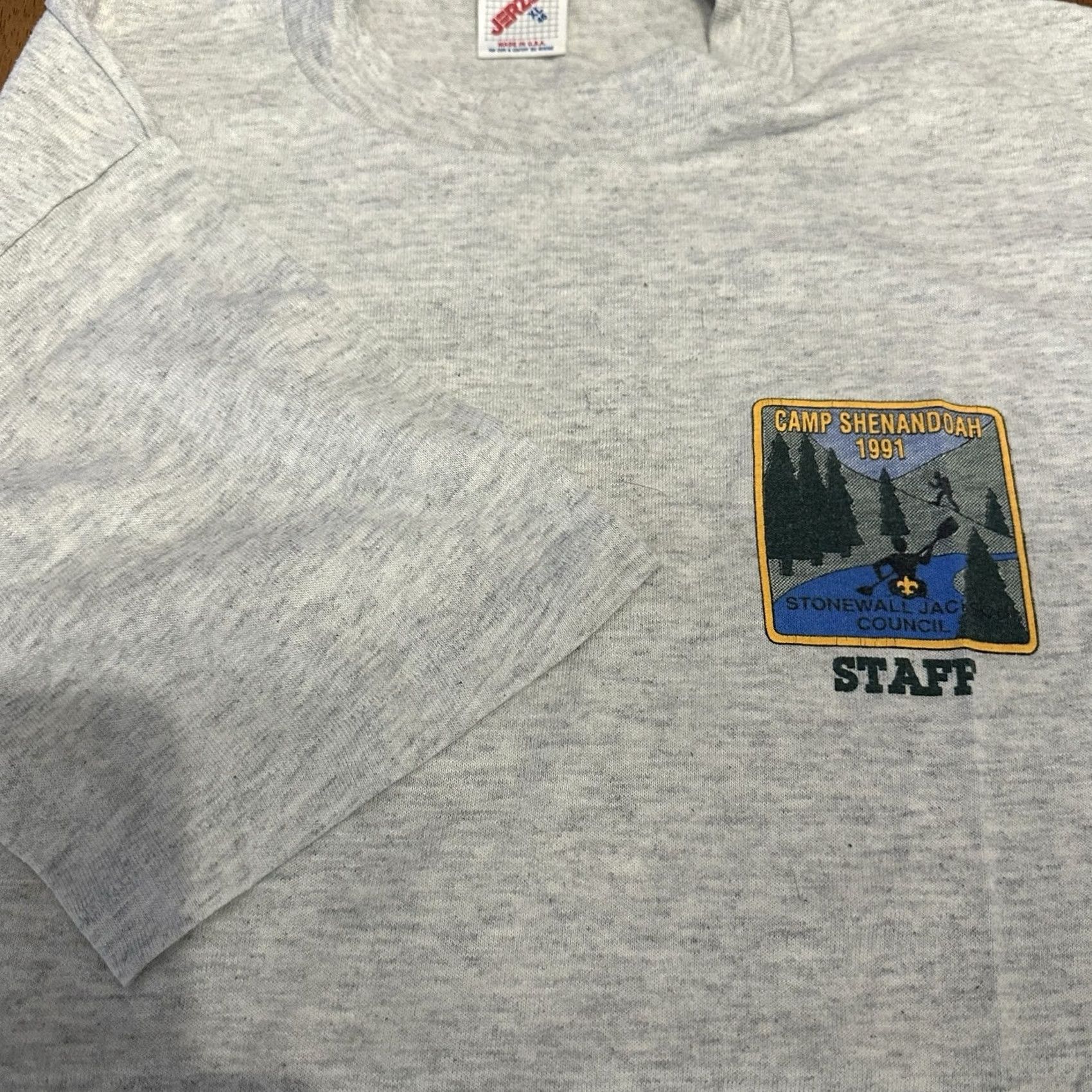 Jerzees VINTAGE 1991 Camp Shenandoah Staff T Shirt Large Single Stitch 90s BSA Nike? Size US L / EU 52-54 / 3 - 2 Thumbnail