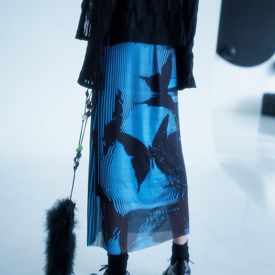 Other Blue Abstract Art Mesh Skirt Size 34" / US 12 / IT 48 - 1 Thumbnail