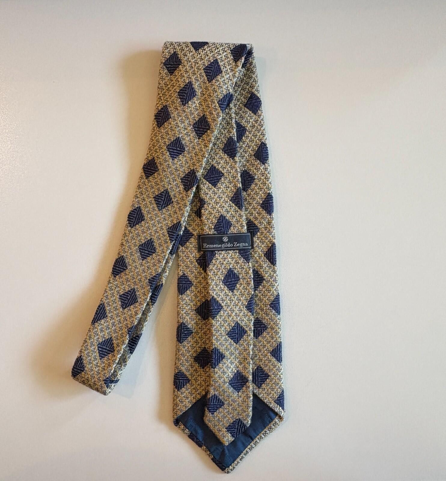 Ermenegildo Zegna Ermenegildo Zegna Wool Silk Tie Navy Blue Tan Gold Italy Size ONE SIZE - 2 Thumbnail